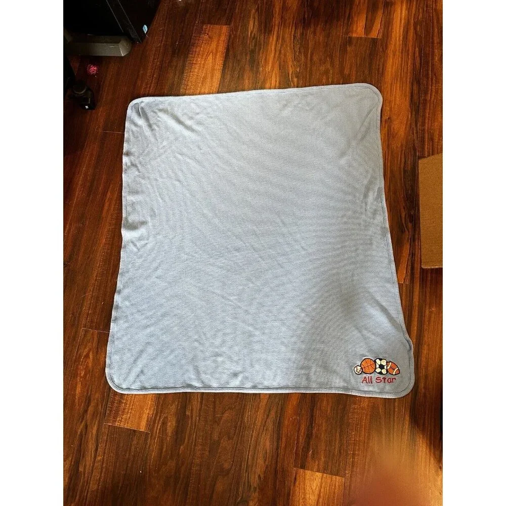 Koala Baby All Star Sports‎ Balls Baby Blanket Blue Waffle Weave Thermal Vtg TRU